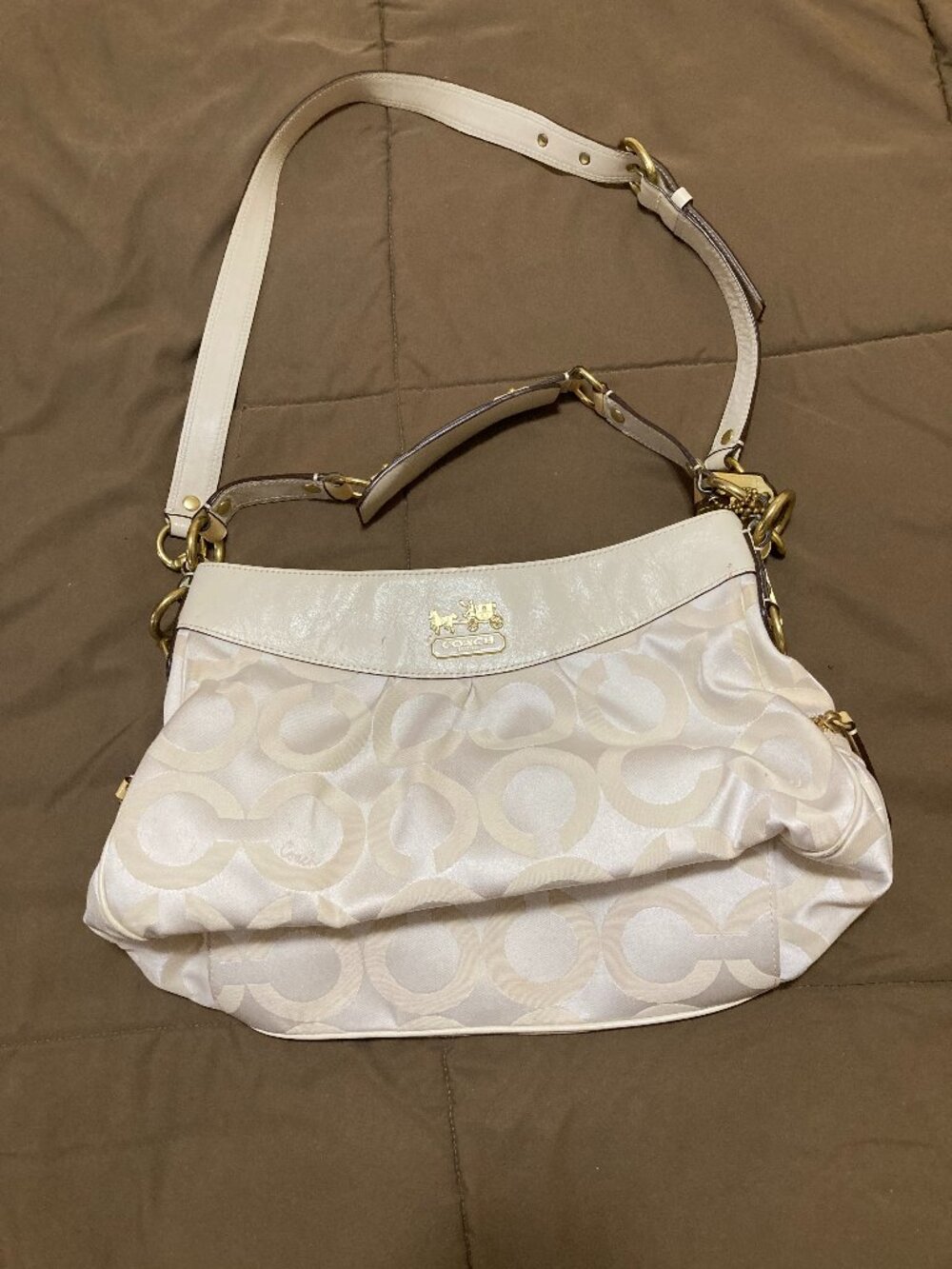 COACH Shoulder Bag Purse Sateen 13252 White Cream